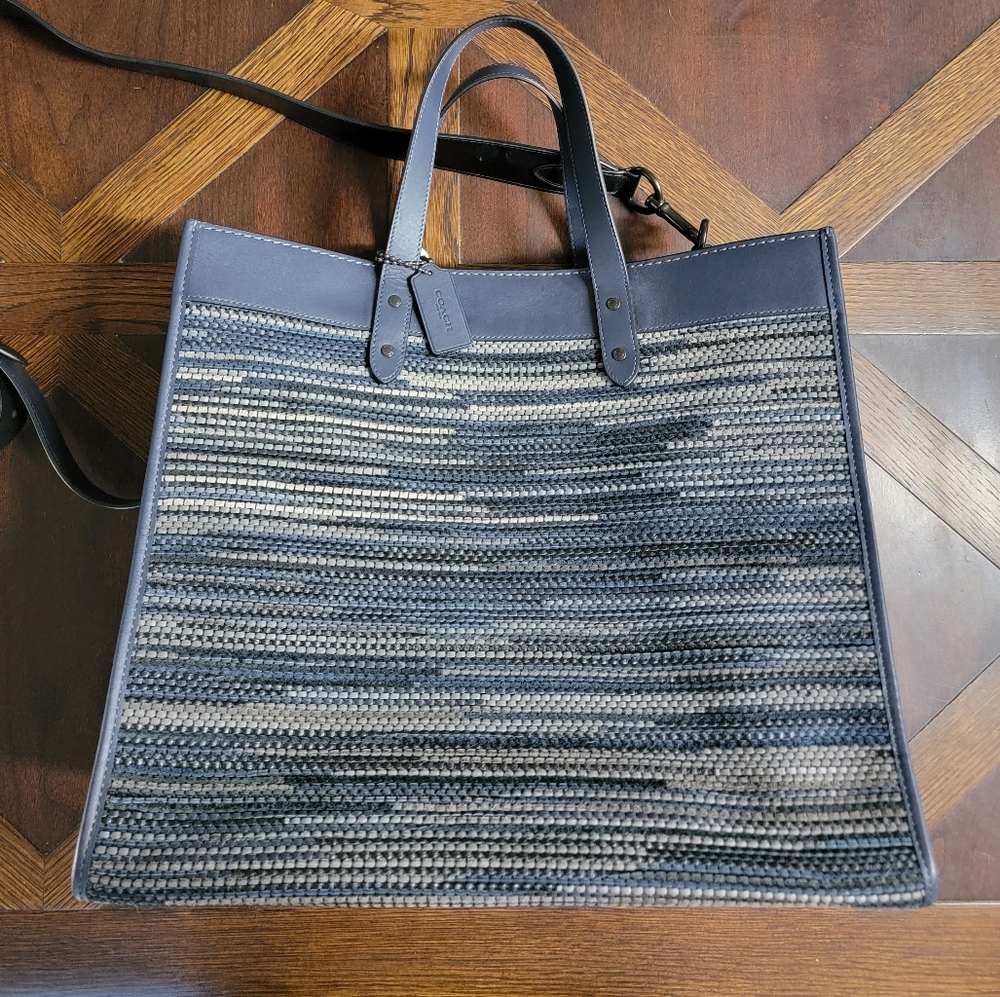 COACH upwoven navy leather wvn tote 40 bag with add COACH navy leather strap